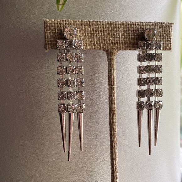 💛 Vintage Sarah COV Rhinestone Spike Clip On Earrings - Picture 3 of 7